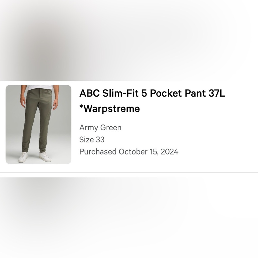 Lululemon Athletica ABC Slim-Fit Pocket Pant 37L *Warpstreme